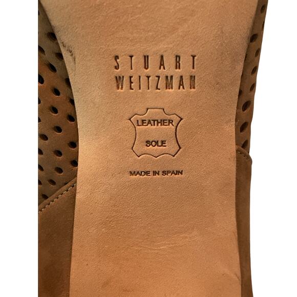 Stuart Weitzman In & Out Tan Nubuck Peep Toe Stiletto Bootie size 10 - Picture 10 of 16